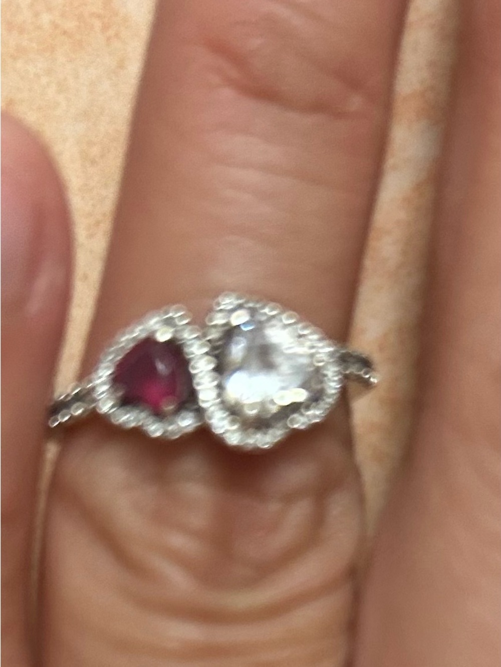 Sterling Silver pandora  Heart Halo Ring with Red and White Stones
